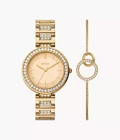 Karli Three-Hand Gold-Tone Watch and Bracelet Set