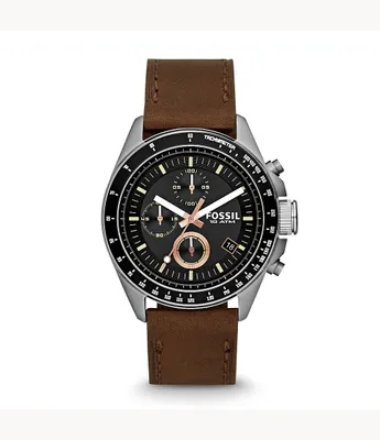 Montre chronographe Decker en cuir brun