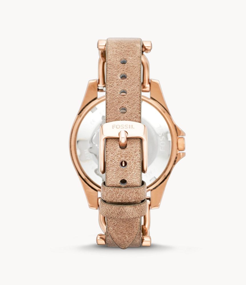 Riley Multifunction Rose Gold-Tone and Sand Leather Watch