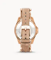 Riley Multifunction Rose Gold-Tone and Sand Leather Watch