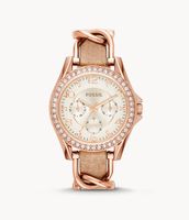 Riley Multifunction Rose Gold-Tone and Sand Leather Watch