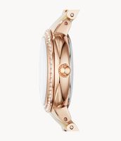 Virginia Three-Hand Day-Date Rose Gold-Tone and Horn Acetate Stainless Steel Watch
