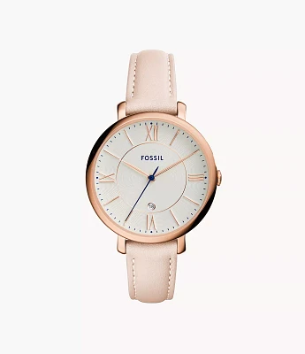 Jacqueline Three-Hand Date Blush Leather Watch
