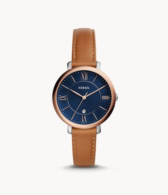 Jacqueline Three-Hand Date Luggage Leather Watch