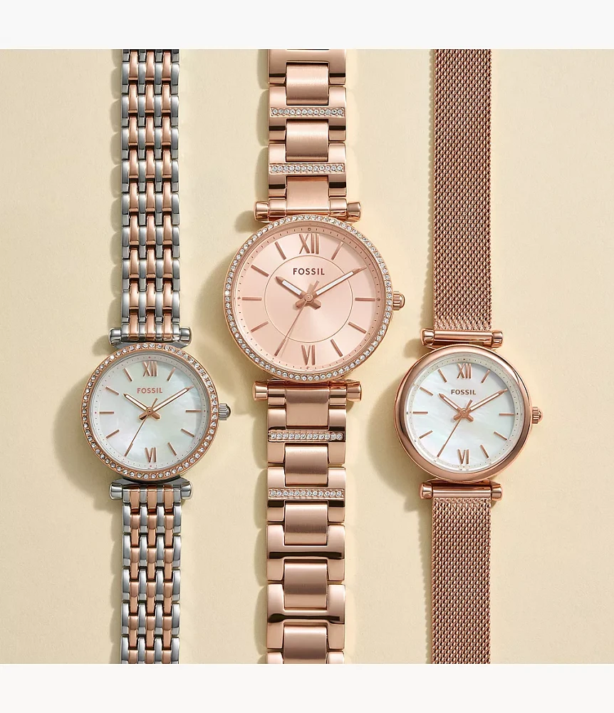 Carlie Mini Three-Hand Rose Gold-Tone Stainless Steel Watch