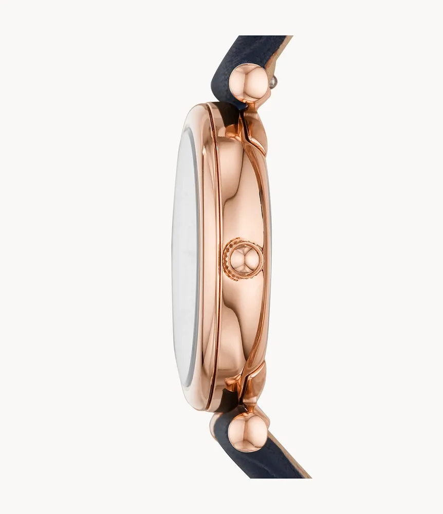 Carlie Mini Three-Hand Navy Leather Watch