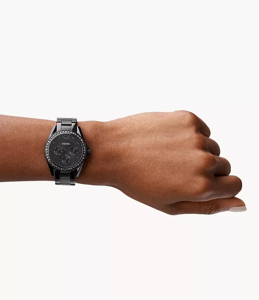 Riley Multifunction Black Stainless Steel Watch