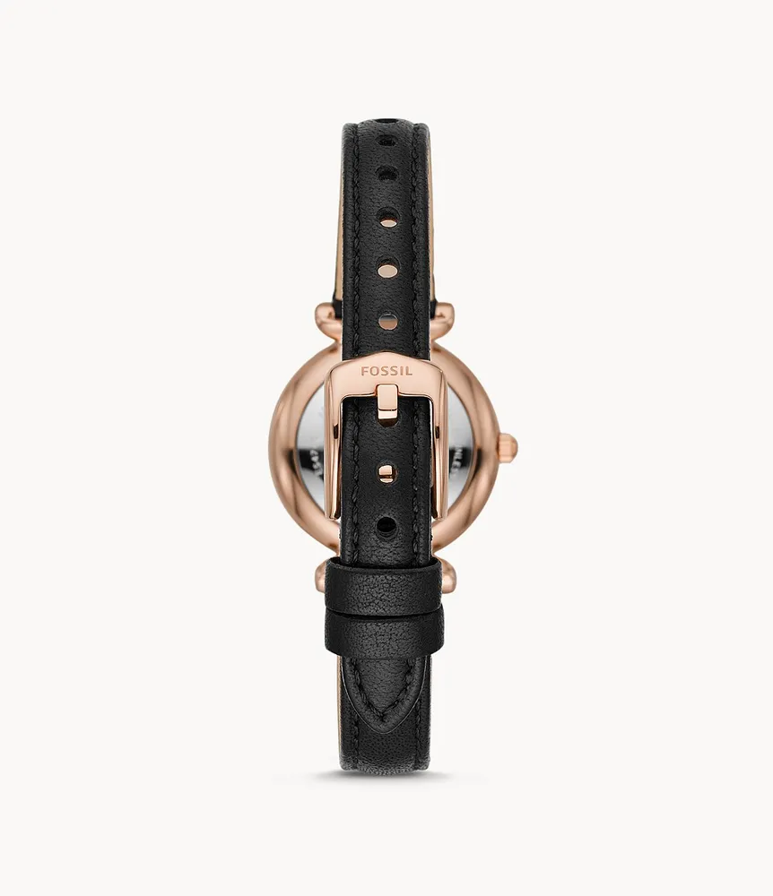 Carlie Mini Three-Hand Black Leather Watch