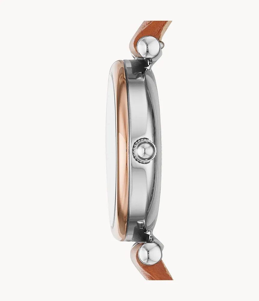 Carlie Mini Three-Hand Tan Leather Watch