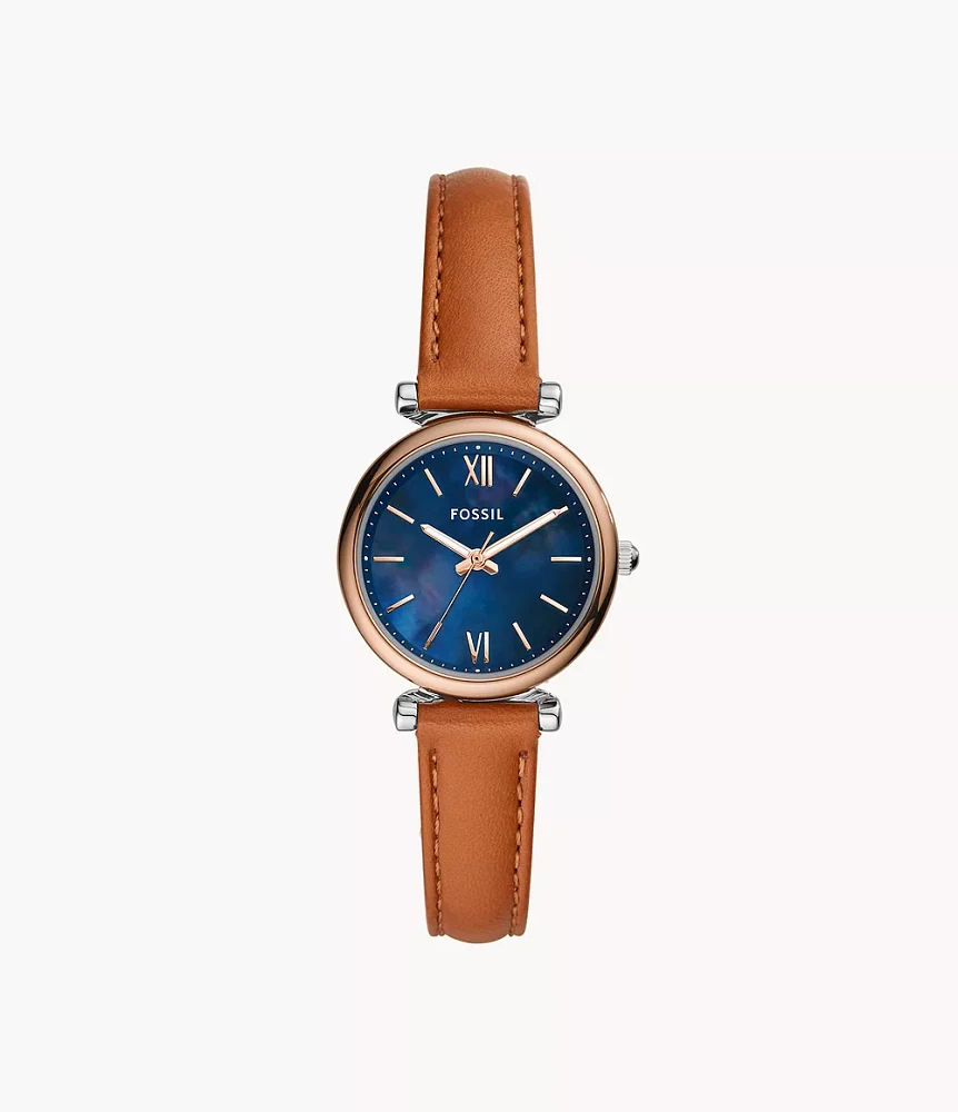 Carlie Mini Three-Hand Tan Leather Watch