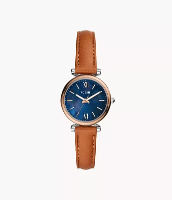 Carlie Mini Three-Hand Tan Leather Watch