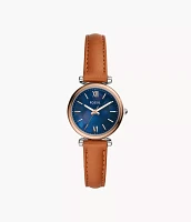Carlie Mini Three-Hand Tan Leather Watch