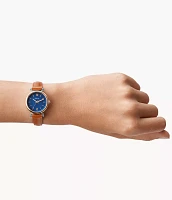 Carlie Mini Three-Hand Tan Leather Watch