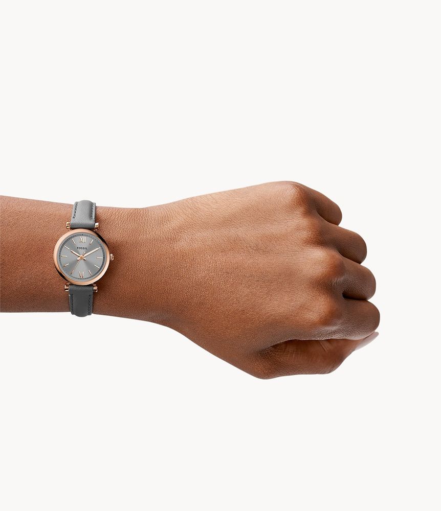 Carlie Mini Three-Hand Gray Leather Watch