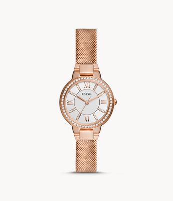 Virginia Three-Hand Rose Gold-Tone Stainless Steel Mesh Watch - ES5111 - Fossil