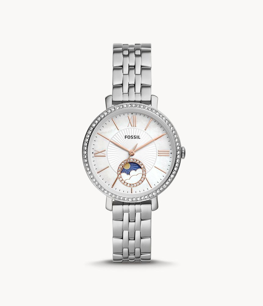 Jacqueline Sun Moon Multifunction Stainless Steel Watch