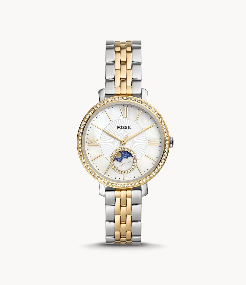 Jacqueline Sun Moon Multifunction Two-Tone Stainless Steel Watch