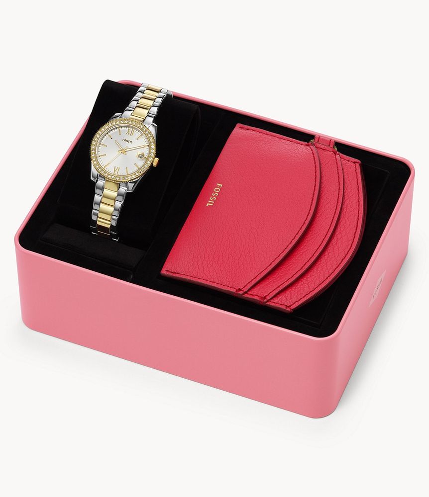 Scarlette Mini Three-Hand Two-Tone Stainless Steel Watch and Wallet Box Set - ES5181SET - Fossil