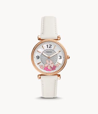 Carlie Two-Hand White Eco Leather Watch - ES5187 - Fossil