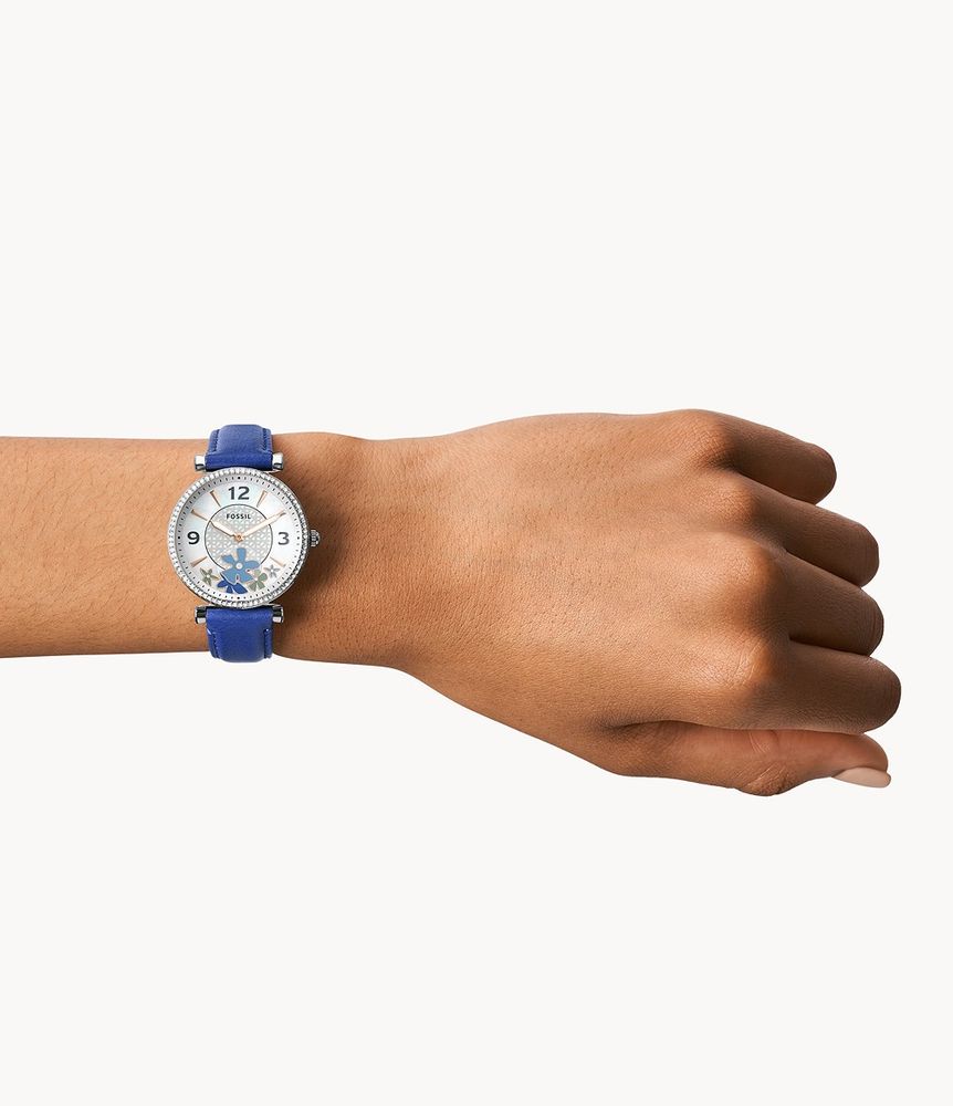 Carlie Two-Hand Blue Eco Leather Watch - ES5188 - Fossil