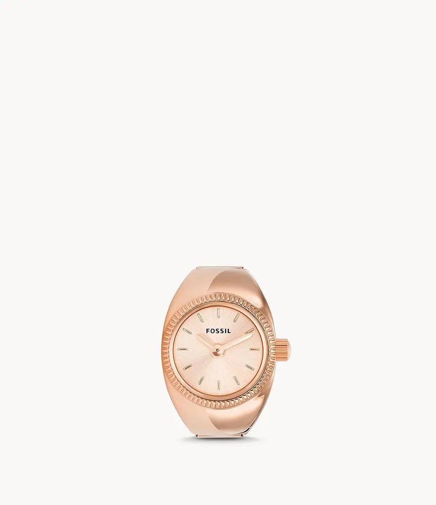 Watch Ring Two-Hand Rose Gold-Tone Stainless Steel