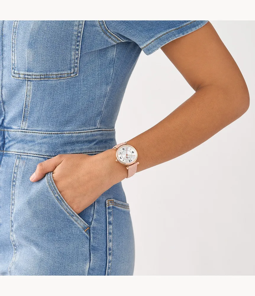 Carlie Three-Hand Date Blush Leather Watch