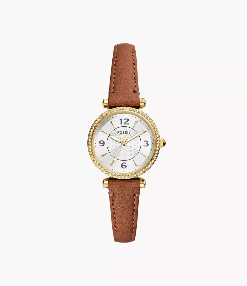 Carlie Three-Hand Medium Brown Leather Watch