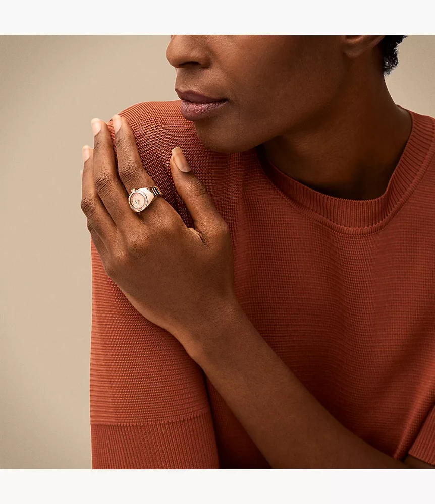 Watch Ring Two-Hand Rose Gold-Tone Stainless Steel