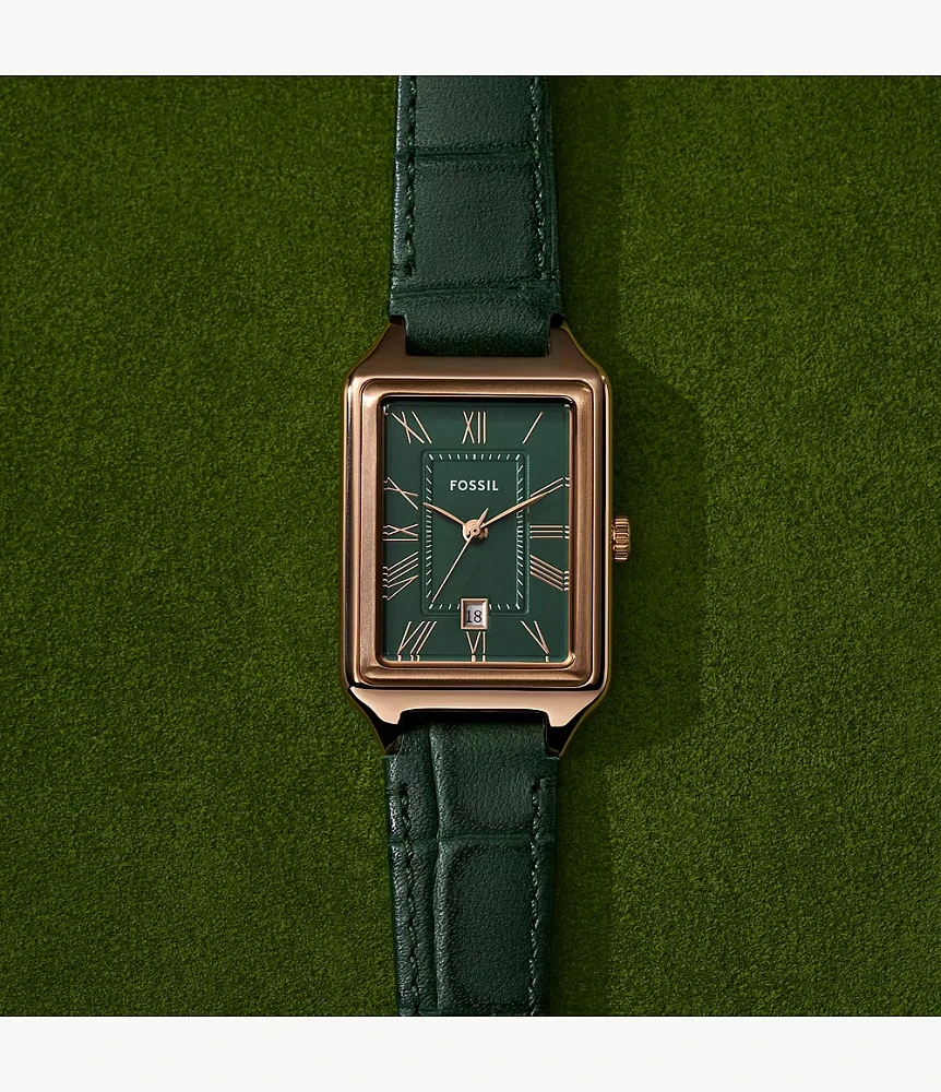 Raquel Three-Hand Date Green Croco LiteHide™ Leather Watch