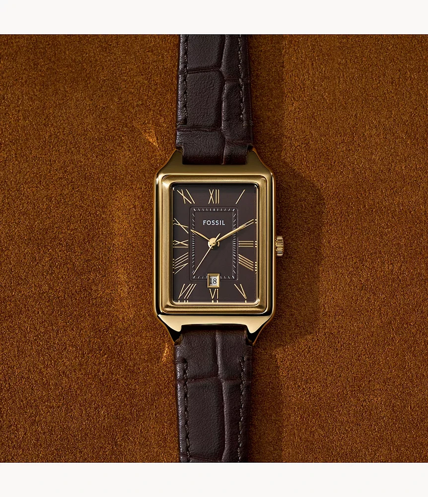 Raquel Three-Hand Date Brown Croco LiteHide™ Leather Watch