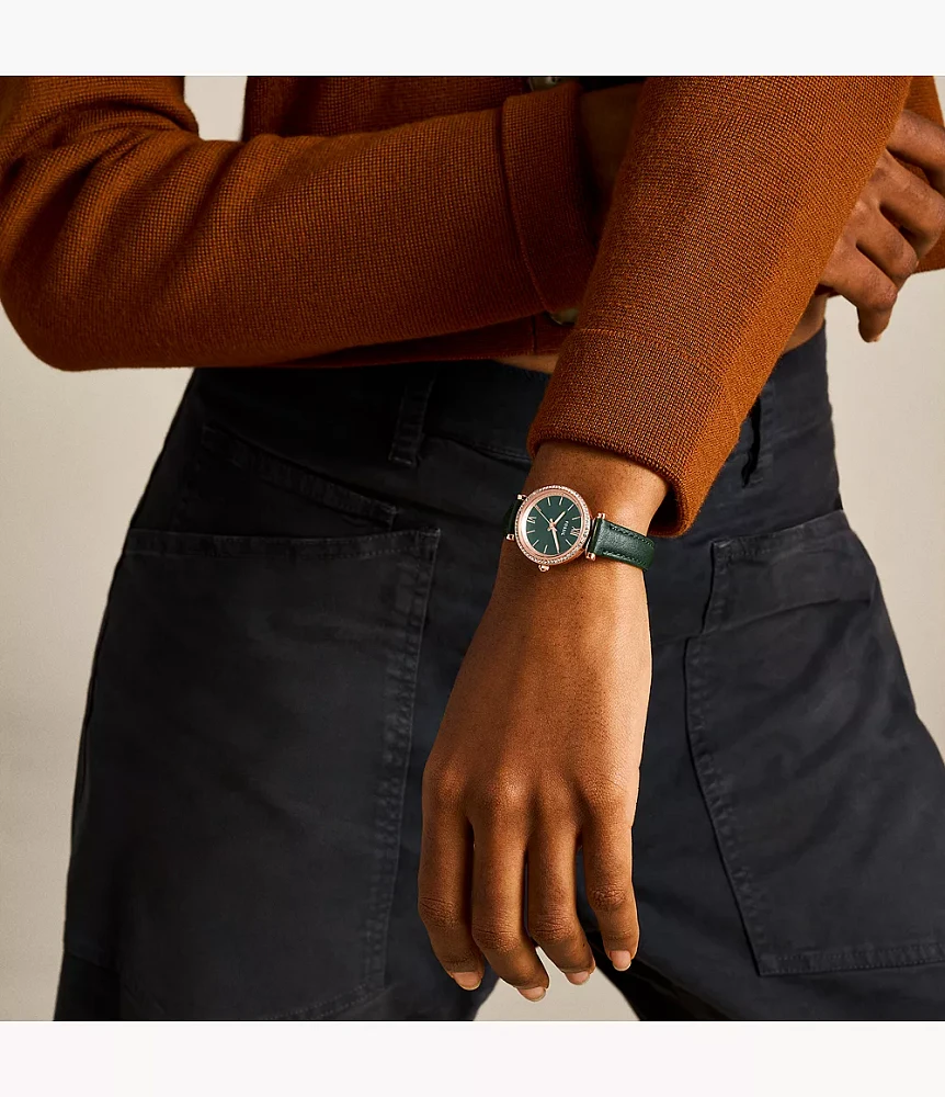 Carlie Three-Hand Green LiteHide™ Leather Watch
