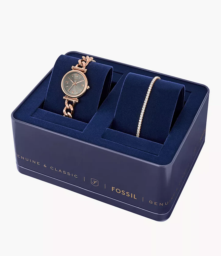 Carlie Three-Hand Rose Gold-Tone Stainless Steel Watch and Bracelet Set