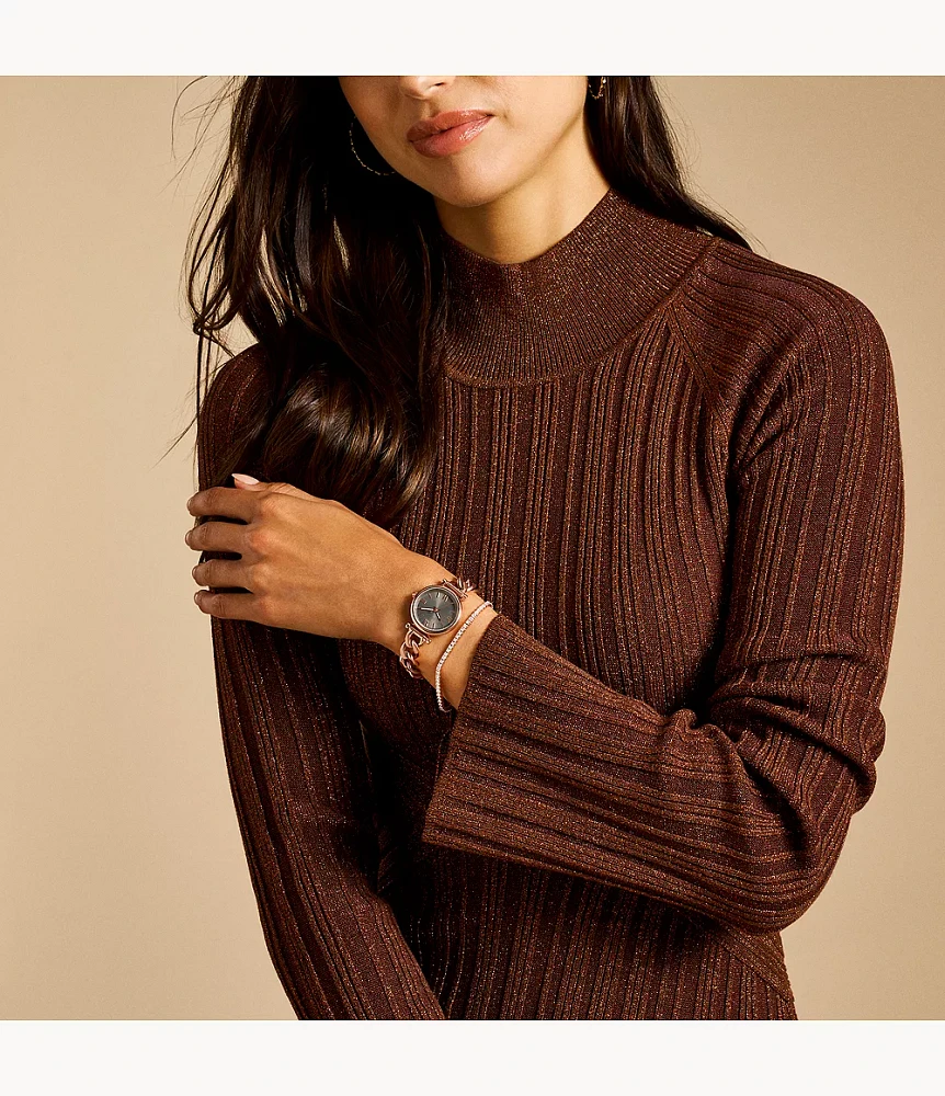 Carlie Three-Hand Rose Gold-Tone Stainless Steel Watch and Bracelet Set