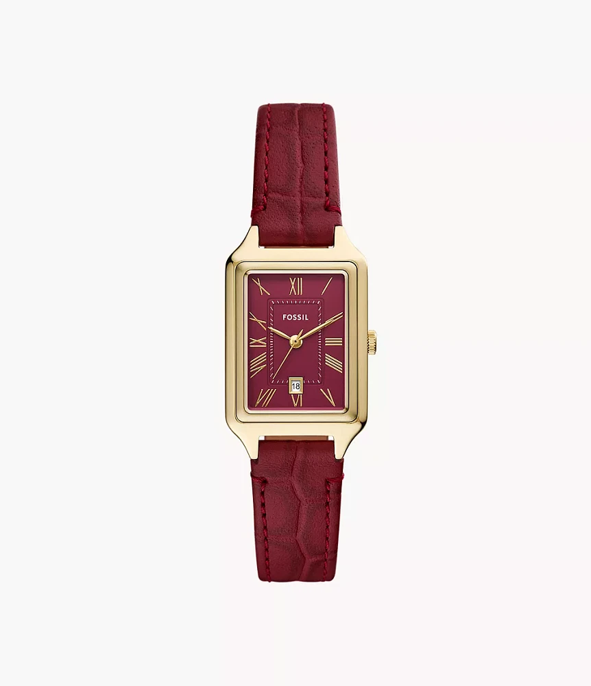 Raquel Three-Hand Date Red Croco Leather Watch