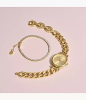 Carlie Three-Hand Gold-Tone Stainless Steel Watch and Bracelet Set