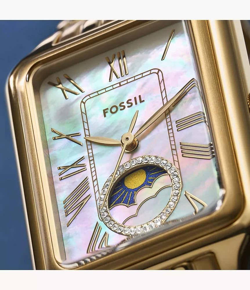 Raquel Sun Moon Multifunction Gold-Tone Stainless Steel Watch