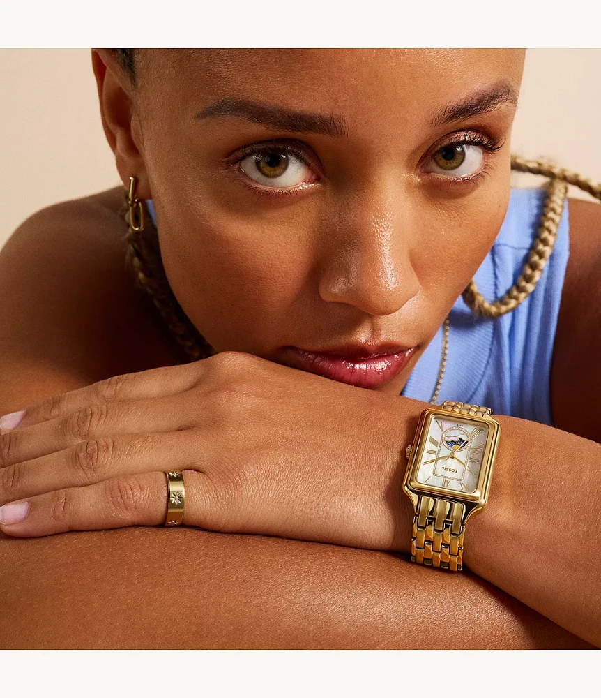 Raquel Sun Moon Multifunction Gold-Tone Stainless Steel Watch