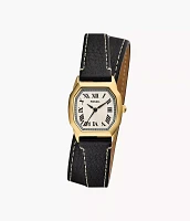 Harlow Three-Hand Black Leather Watch