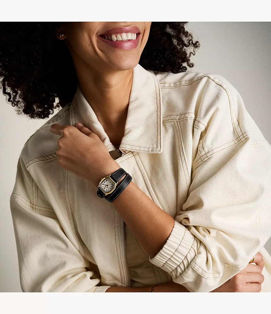 Harlow Three-Hand Black Leather Watch