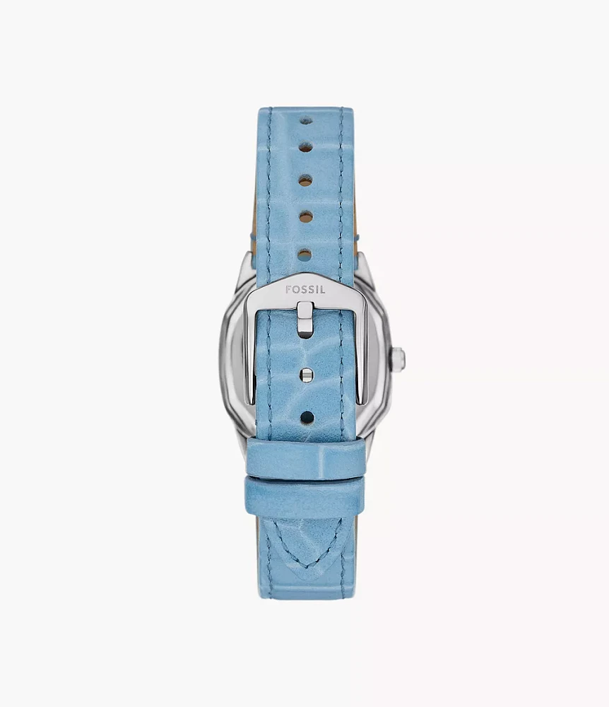 Harlow Three-Hand Light Blue Leather Watch