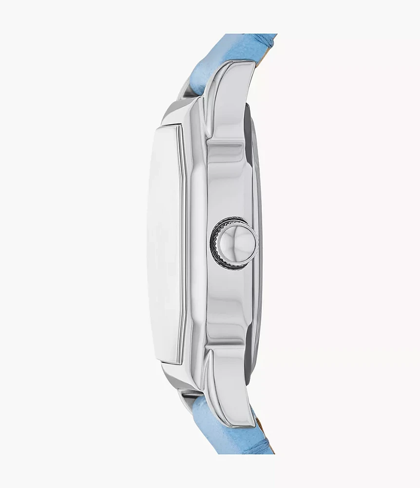 Harlow Three-Hand Light Blue Leather Watch