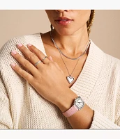 Harlow Three-Hand Light Pink Leather Watch