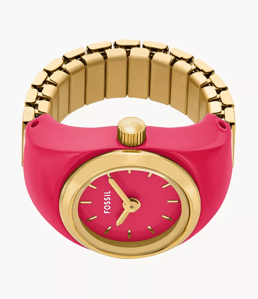 Watch Ring Two-Hand Pink Stainless Steel