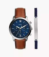 Neutra Chronograph Luggage Leather Watch and Bracelet Set