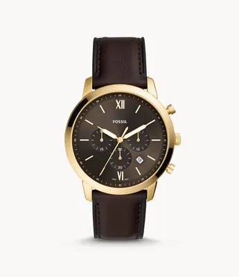Montre chronographe Neutra en cuir brun