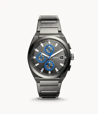 Montre chronographe en acier inoxydable fume Everett