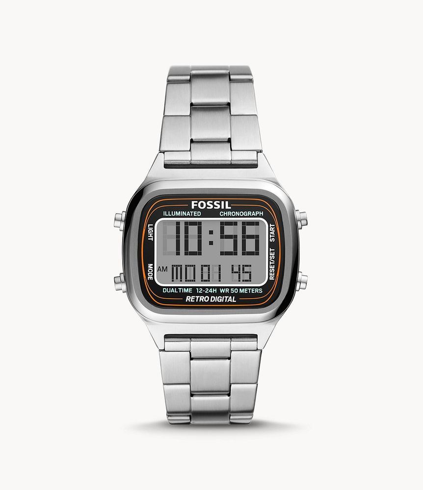 Retro Digital Stainless Steel Watch - FS5844 - Fossil