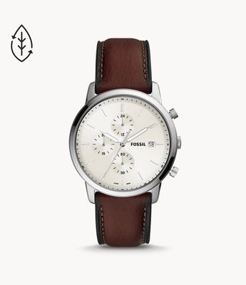 Minimalist Chronograph Brown Eco Leather Watch