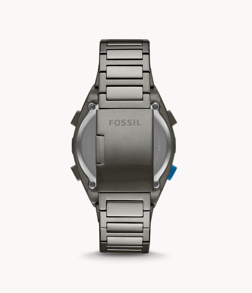 Everett Solar-Powered Digital Smoke Stainless Steel Watch