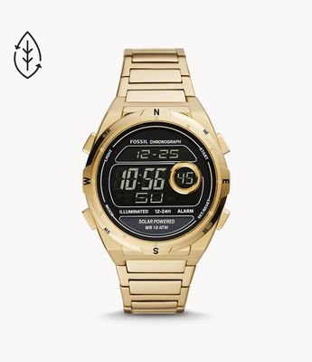 Everett Solar-Powered Digital Gold-Tone Stainless Steel Watch - FS5862 - Fossil